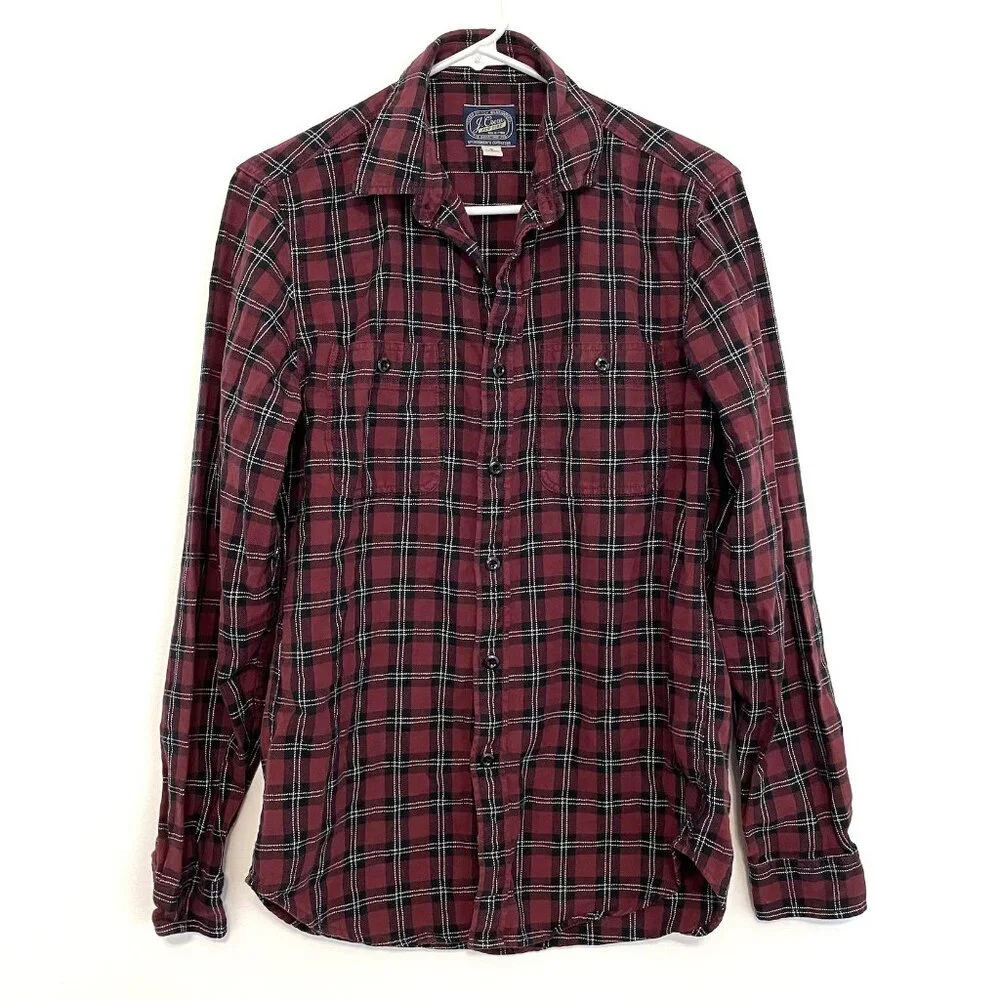 J. CREW Mens Sportsman's Outfitter Red Black White Plaid Button Down Flannel S